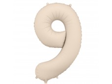 Folijas balons 86cm XL - cipars 9, kremkrāsas, matēts