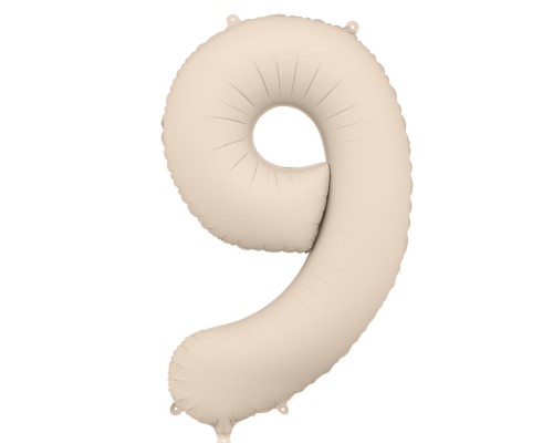 Folijas balons 86cm XL - cipars 9, kremkrāsas, matēts