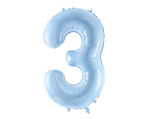 Folijas balons 76cm L - cipars 3, zils, gaiši