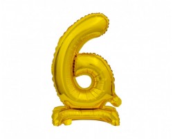 Folijas balons 48cm - cipars 6, zelta, stāvošs, tikai gaisam
