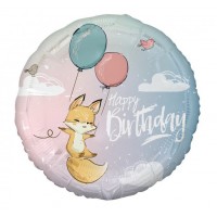 Folijas balons Happy Birthday - Lapsa, 48cm, aplis Folijas balons Happy Birthday - Lapsa, 48cm, aplis