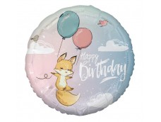 Folijas balons Happy Birthday - Lapsa, 48cm, aplis Folijas balons Happy Birthday - Lapsa, 48cm, aplis
