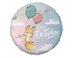 Folijas balons Happy Birthday - Lapsa, 48cm, aplis Folijas balons Happy Birthday - Lapsa, 48cm, aplis