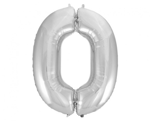 Folijas balons 96cm XXL - cipars 0, sudraba