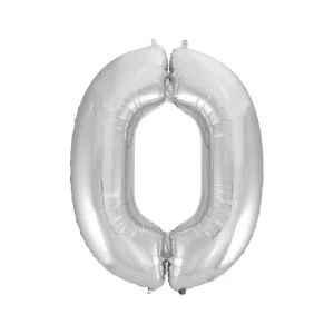 Folijas balons 92cm XXL - cipars 0, sudraba Folijas balons 92cm XXL - cipars 0, sudraba