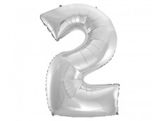 Folijas balons 96cm XXL - cipars 2, sudraba