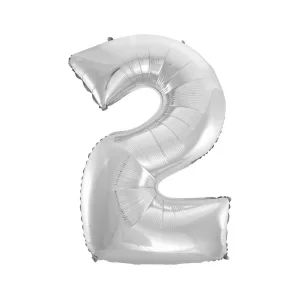 Folijas balons 92cm XXL - cipars 2, sudraba Folijas balons 92cm XXL - cipars 2, sudraba