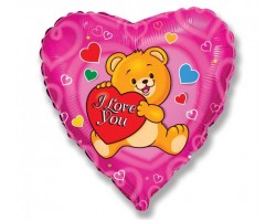 Folijas balons Mīlu - I Love You, Teddy, 46cm, sirds