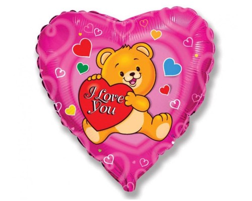 Folijas balons Mīlu - I Love You, Teddy, 46cm, sirds