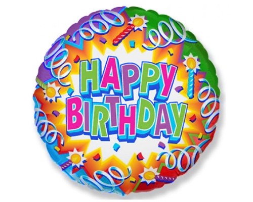  Folijas balons Happy Birthday - sveces, 48cm, aplis