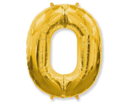 Folijas balons 96cm XXL - cipars 0, zelta, Flexmetal, arī virtenēm