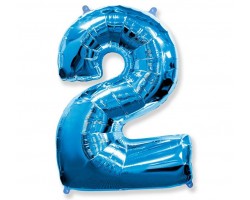 Folijas balons 96cm XXL - cipars 2, zils, Flexmetal