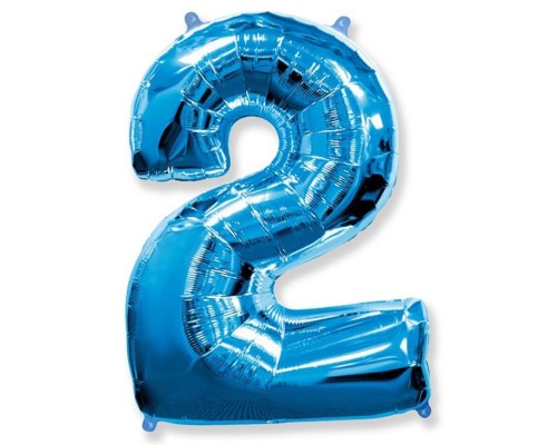 Folijas balons 96cm XXL - cipars 2, zils, Flexmetal