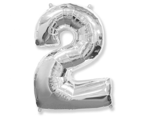 Folijas balons 96cm XXL - cipars 2, sudraba, Flexmetal