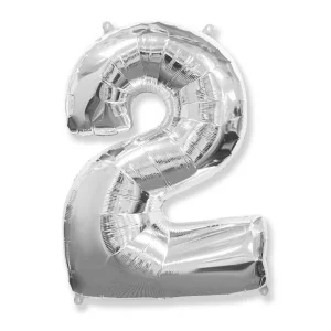 Folijas balons 96cm XXL - cipars 2, sudraba, Flexmetal Folijas balons 96cm XXL - cipars 2, sudraba, Flexmetal