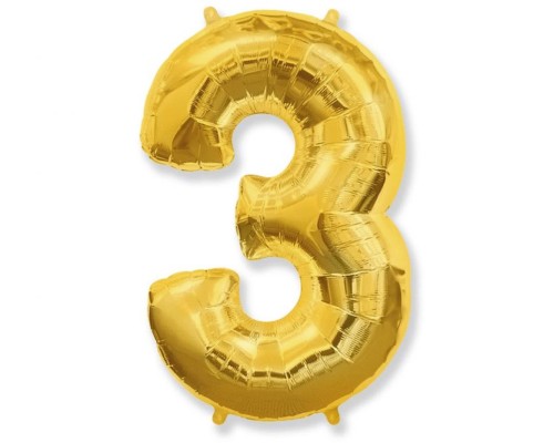 Folijas balons 96cm XXL - cipars 3, zelta, Flexmetal