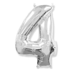 Folijas balons 96cm XXL - cipars 4, sudraba, Flexmetal Folijas balons 96cm XXL - cipars 4, sudraba, Flexmetal