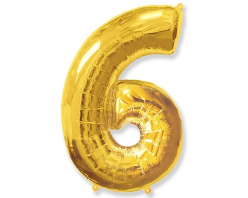 Folijas balons 96cm XXL - cipars 6, zelta, Flexmetal