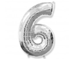 Folijas balons 96cm XXL - cipars 6, sudraba, Flexmetal