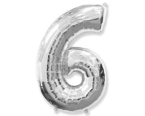 Folijas balons 96cm XXL - cipars 6, sudraba, Flexmetal