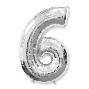Folijas balons 96cm XXL - cipars 6, sudraba, Flexmetal Folijas balons 96cm XXL - cipars 6, sudraba, Flexmetal