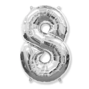 Folijas balons 96cm XXL - cipars 8, sudraba, Flexmetal Folijas balons 96cm XXL - cipars 8, sudraba, Flexmetal