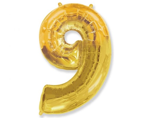 Folijas balons 96cm XXL - cipars 9, zelta, Flexmetal