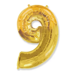 Folijas balons 96cm XXL - cipars 9, zelta, Flexmetal Folijas balons 96cm XXL - cipars 9, zelta, Flexmetal
