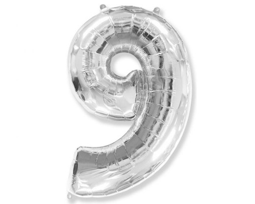 Folijas balons 96cm XXL - cipars 9, sudraba, Flexmetal