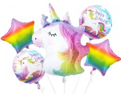 Folijas baloni Happy Birthday - Rainbow Unicorn, komplekts