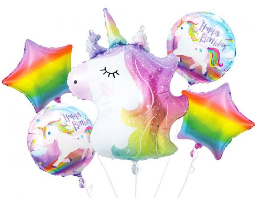 Folijas baloni Happy Birthday - Rainbow Unicorn, komplekts