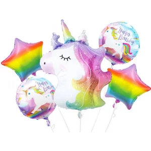 Folijas baloni Happy Birthday - Rainbow Unicorn, komplekts