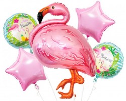 Folijas baloni Happy Birthday - Flamingo, komplekts