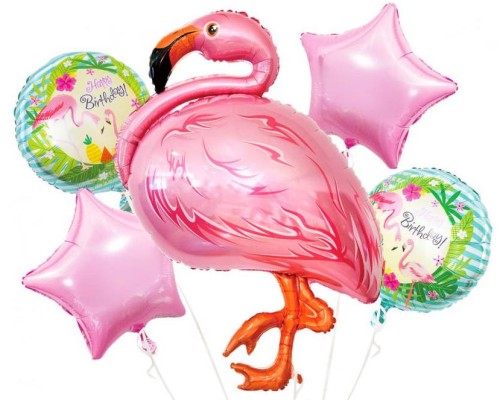 Folijas baloni Happy Birthday - Flamingo, komplekts