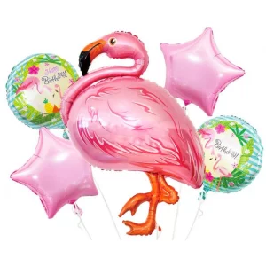 Folijas baloni Happy Birthday - Flamingo, komplekts