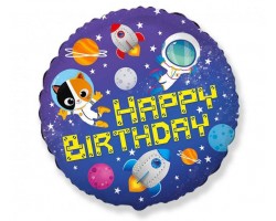 Folijas balons Happy Birthday - Kosmoss, 48cm, aplis