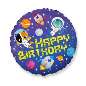  Folijas balons Happy Birthday - Kosmoss, 48cm, aplis