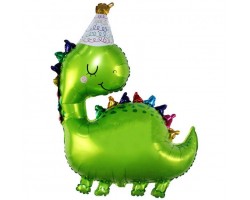 Folijas balons  Dzīvnieki - Dinozauriņš ar jubilāra cepurīti, 66cmx80cm