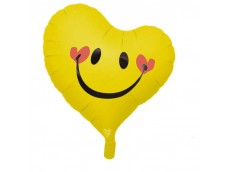 Folijas balons Mīlu - sirds, dzeltena, smaidīga, 35cm