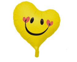 Folijas balons Mīlu - sirds, dzeltena, smaidīga, 35cm