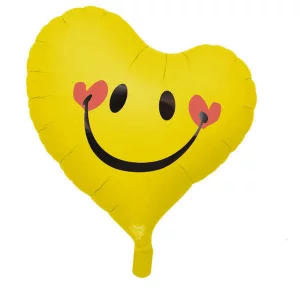 Folijas balons Mīlu - sirds, dzeltena, smaidīga, 35cm