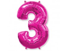 Folijas balons 96cm XXL - cipars 3, rozā, fuksiju, Flexmetal