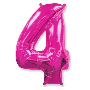 Folijas balons 96cm XXL - cipars 4, rozā, fuksiju, Flexmetal Folijas balons 96cm XXL - cipars 4, rozā, fuksiju, Flexmetal