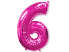 Folijas balons 96cm XXL - cipars 6, rozā, fuksiju, Flexmetal
