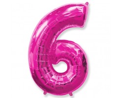 Folijas balons 96cm XXL - cipars 6, rozā, fuksiju, Flexmetal Folijas balons 96cm XXL - cipars 6, rozā, fuksiju, Flexmetal