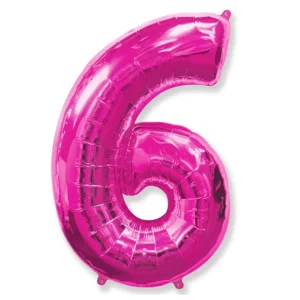 Folijas balons 96cm XXL - cipars 6, rozā, fuksiju, Flexmetal Folijas balons 96cm XXL - cipars 6, rozā, fuksiju, Flexmetal