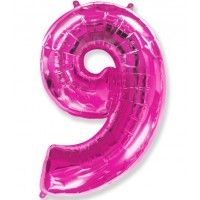 Folijas balons 96cm XXL - cipars 9, rozā, fuksiju, Flexmetal