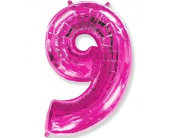 Folijas balons 96cm XXL - cipars 9, rozā, fuksiju, Flexmetal Folijas balons 96cm XXL - cipars 9, rozā, fuksiju, Flexmetal