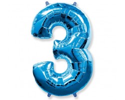 Folijas balons 96cm XXL - cipars 3, zils, Flexmetal