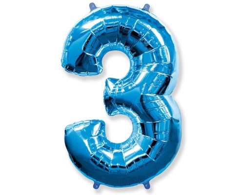Folijas balons 96cm XXL - cipars 3, zils, Flexmetal
